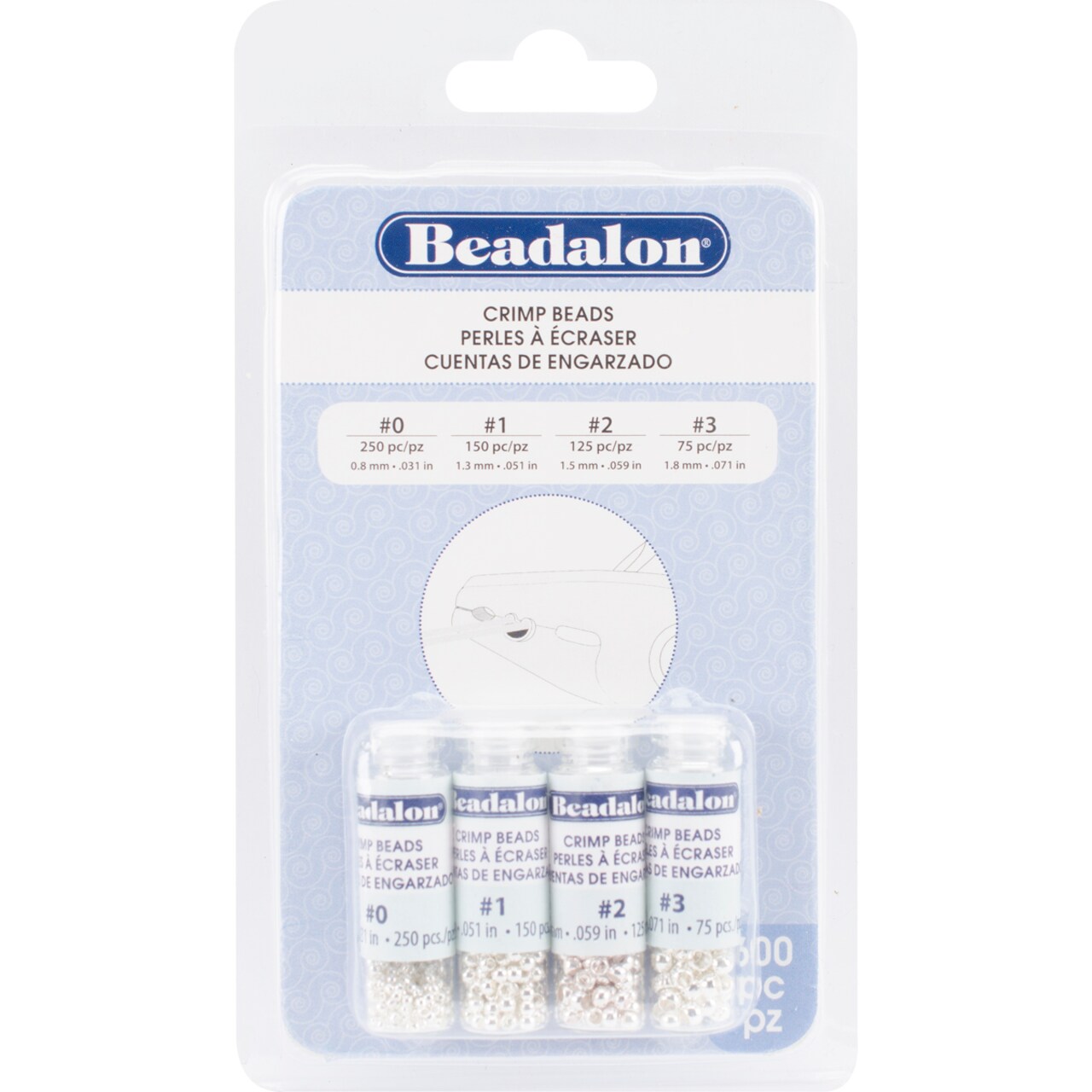 Crimp Beads Variety Pack Sizes 0, 1, 2 & 3 600/Pkg-Silver-Plated